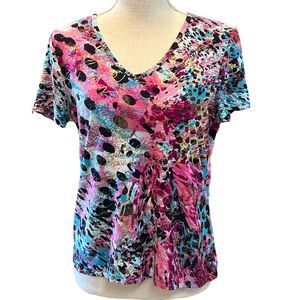 Peter Nygard Ladies Top Leopard print and gold colored writing